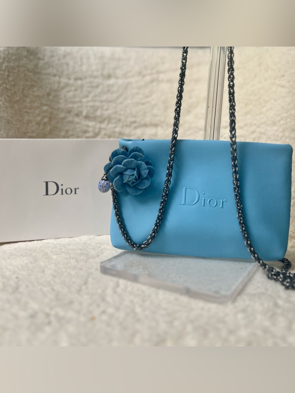 Dior Blue Beauty Upcycled to Shoulder Bag with Charms